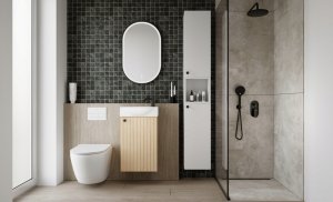 DomoDomo Szafka łazienkowa z umywalką Dąb Vicenza i czarnym uchwytem 50x70cm Kiara 4
