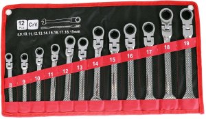 Standart Klucze E1613 płasko-oczkowe 12szt 8-19mm CRV z grzechotką i przegubem (5904422422301) 3