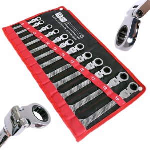 Standart Klucze E1613 płasko-oczkowe 12szt 8-19mm CRV z grzechotką i przegubem (5904422422301) 10