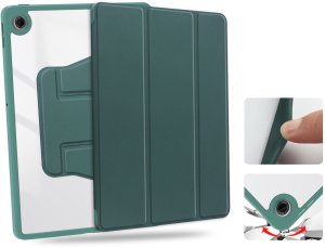 Etui na tablet 4kom.pl 360 Crystal do Lenovo Tab 10.1 2025, zielone - ochronne z podstawką, dostęp do portów i przycisków 3