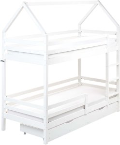 Beliani Łóżko piętrowe z szufladami Domek Drewno GIRGOLS 90 x 200 cm ze schowkiem Biały 6