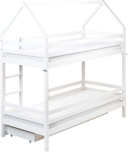 Beliani Łóżko piętrowe z szufladami Domek Drewno GIRGOLS 90 x 200 cm ze schowkiem Biały 8