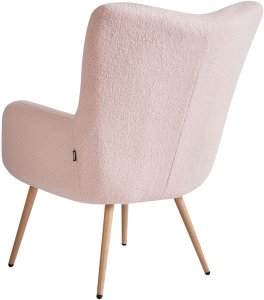 Beliani Fotel uszak VEJLE Z podnóżkiem Boucle Pastelowy róż 5