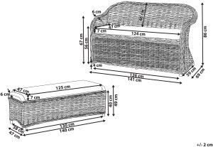 Beliani Sofa ogrodowa z otomaną dla 2 osób SUSUA Rattan Naturalny 3