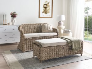 Beliani Sofa ogrodowa z otomaną dla 2 osób SUSUA Rattan Naturalny 4