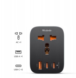 Mcdodo Przejściówka ładowarka adapter podróżny wtyczka EU 2 USB-C 1 USB-A 5