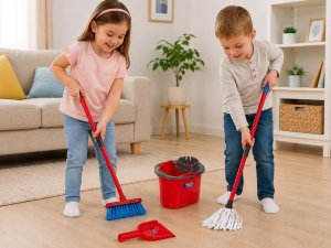 Mattel Zestaw do sprzątania Vileda Pulizie dla dzieci Mop, wiadro, miotła EDUKAMP (ZA6730) 6