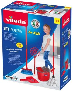 Mattel Zestaw do sprzątania Vileda Pulizie dla dzieci Mop, wiadro, miotła EDUKAMP (ZA6730) 7
