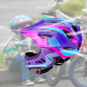 RockBros Kask rowerowy Rockbros TT-32SBPP-S dziecięcy z odpinaną szczęką rozmiar S - fioletowo-różowy 6