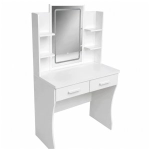 Lean Toaletka kosmetyczna z lustrem LED półki szuflady biała 140x80x40 cm 2