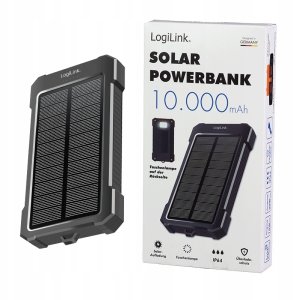 Powerbank LogiLink Solar-Powerbank 10000 mAh 20W, 2x USB-A, 1x USB-C, czarny (PA0390) 10