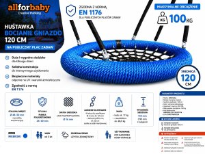 Huśtawka AllForBaby Bocianie, Orle Gniazdo 120 CM EN1176 Łańcuchy nierdzewne niebiesko czarne 3