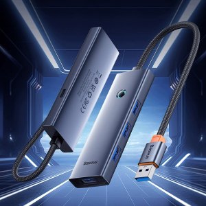 HUB USB Baseus USB-A UltraJoy Series 4xUSB-A 3.0 1xUSB-C 5V - szary (6932172653347) 2