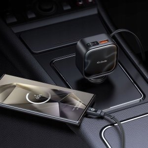 Ładowarka Mcdodo Szybka ładowarka samochodowa 3X USB USB-C 130W LED kabel zwijany 1M 4