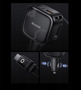 Ładowarka Mcdodo Szybka ładowarka samochodowa 3X USB USB-C 130W LED kabel zwijany 1M 7