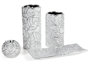 Eurofirany Srebrny świecznik ceramiczny MIRIAM 10 cm okrągły 2
