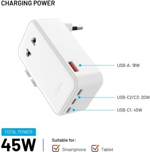 Fixed Adapter sieciowy GaN USB-C, USB-A, 45W Voyager Slim (FIXCT45-3C1A-WH) 5
