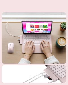 Satechi USB-C Snap Hub - adapter do urządzeń mobilnych (USB-C 5 Gbps, USB-A 5 Gbps, HDMI 4K, czytnik kart micro/SD 104 MB/s, USB-C PD passthrough 45W) (blush) (ST-HUSNP) 5
