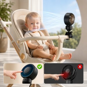 Wentylator Warmco Wiatrak wentylator do wózka łóżeczka dziecięcego chłodzenie cichy USB 9