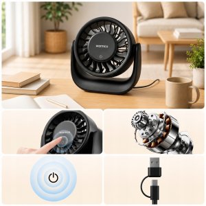 Wentylator Zenwire Wiatrak USB Cichy mini wentylator biurkowy biwakowy chłodzenie USB USB-C 3