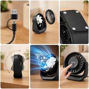 Wentylator Zenwire Wiatrak USB Cichy mini wentylator biurkowy biwakowy chłodzenie USB USB-C 4