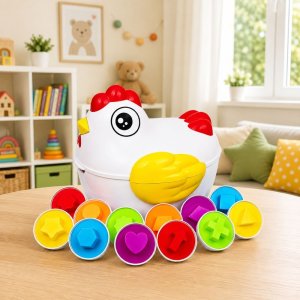 LeanToys Kura Edukacyjna 12 Jajek Sorter Nauka Kształtów Kolorów Zestaw EDUKAMP (31996) 3