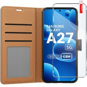 krainaGSM Etui z klapką do Samsung A27 5G skórzane portfel case + szkło ochronne 9H 2