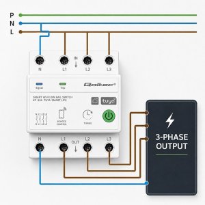 Qoltec Trójfazowy przekaźnik 63A na szynę DIN | 3P+N | Timer | Wi-Fi (50976) 3