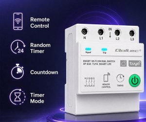 Qoltec Trójfazowy przekaźnik 63A na szynę DIN | 3P+N | Timer | Wi-Fi (50976) 6