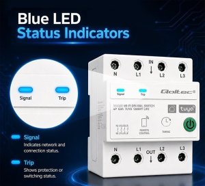 Qoltec Trójfazowy przekaźnik 63A na szynę DIN | 3P+N | Timer | Wi-Fi (50976) 7