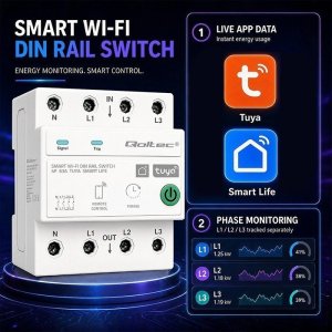 Qoltec Trójfazowy przekaźnik 63A na szynę DIN | 3P+N | Timer | Wi-Fi (50976) 9