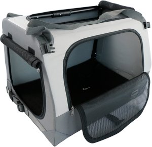Mersjo Transporter dla psa i kota Outlander składany, 3 wejścia, mata, pas samochodowy, 60 x 40 x 40 cm, do 15 kg, szary 2