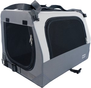Mersjo Transporter dla psa i kota Outlander składany, 3 wejścia, mata, pas samochodowy, 60 x 40 x 40 cm, do 15 kg, szary 4