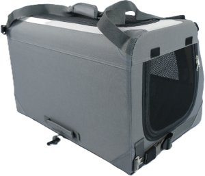 Mersjo Transporter dla psa i kota Outlander składany, 3 wejścia, mata, pas samochodowy, 60 x 40 x 40 cm, do 15 kg, szary 6
