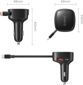 Ładowarka Orico 66W, z wbudowanym zwijanym kablem USB-C (FC-66-1A2C-BK-EP) 3