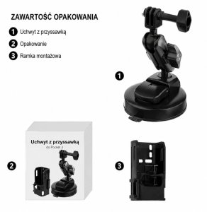 PEYTECH Uchwyt samochodowy metalowy z przyssawką do Dji Pocket 3 GoPro 3w1 (px2 pro) 2