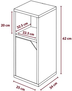 Meble-Bestseller Szafka wąska z drzwiczkami, otwartą wnęką i półką w środku, 25 x 34 x 61,5 cm 5