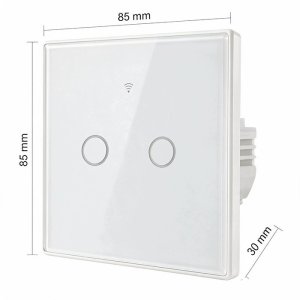 Qoltec Inteligentny dotykowy 2-kanałowy włącznik wyłącznik światła Wi-Fi Timer Tuya Smart life Hartowane szkło Biały (52716) 2