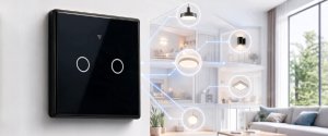 Qoltec Inteligentny dotykowy 2-kanałowy włącznik wyłącznik światła Wi-Fi Timer Tuya Smart life Hartowane szkło Czarny (52712) 4