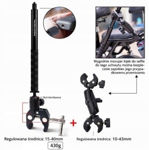 PEYTECH Aluminiowy Uchwyt do GoPro DJI Insta360 Motocykl Kijek Selfie Zestaw 6w1 (ZMKSU) 12