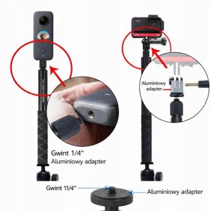 PEYTECH Aluminiowy Uchwyt do GoPro DJI Insta360 Motocykl Kijek Selfie Zestaw 6w1 (ZMKSU) 13