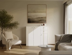 Meblar Komoda FRAN biały 120 Cm szafka 3 drzwi 2 szuflady 30 Cm do salonu sypialni (M-MP-K-FRAN-120-BIA) 4