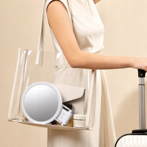 KAEM Duże podwójne lusterko kosmetyczne 1X+10X podświetlane LED do makijażu AKU 11