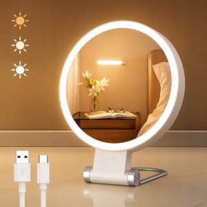 KAEM Duże podwójne lusterko kosmetyczne 1X+10X podświetlane LED do makijażu AKU 4