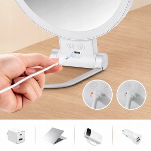 KAEM Duże podwójne lusterko kosmetyczne 1X+10X podświetlane LED do makijażu AKU 7