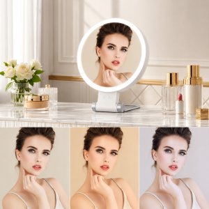 KAEM Duże podwójne lusterko kosmetyczne 1X+10X podświetlane LED do makijażu AKU 9