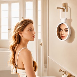KAEM Duże podwójne lusterko kosmetyczne 1X+10X podświetlane LED do makijażu AKU 10
