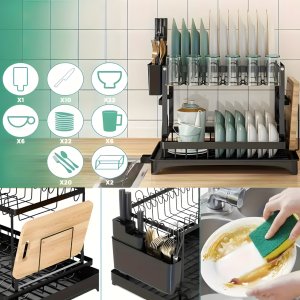 SHOPUJ.PL Suszarka na naczynia dwupoziomowa czarna ociekacz stojak do kuchni loft 3