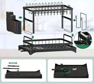 SHOPUJ.PL Suszarka na naczynia dwupoziomowa czarna ociekacz stojak do kuchni loft 4