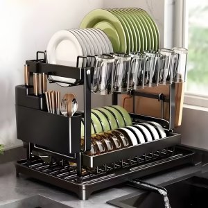 SHOPUJ.PL Suszarka na naczynia dwupoziomowa czarna ociekacz stojak do kuchni loft 6